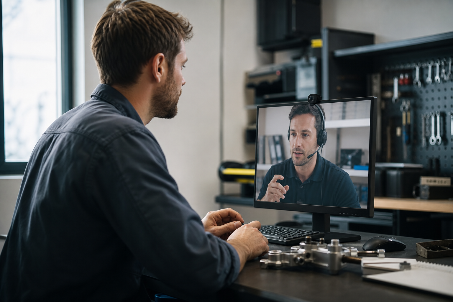 Technician on Video Call with Support