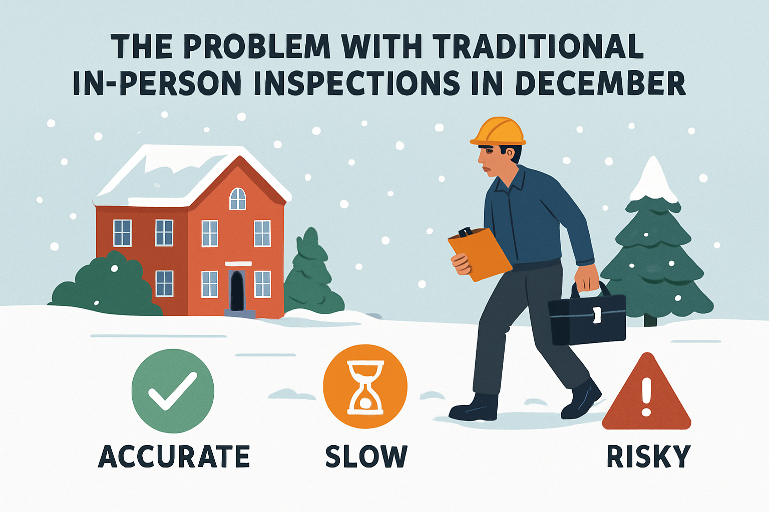 The Problem With Traditional InPerson Inspections in DecemberTraditional onsite inspections are accurate However during the holidays they can also be