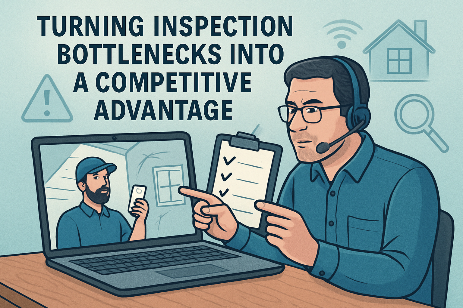 Turning Inspection Bottlenecks into a Competitive Advantage the setting or context of the image should be that of a remote home inspection
