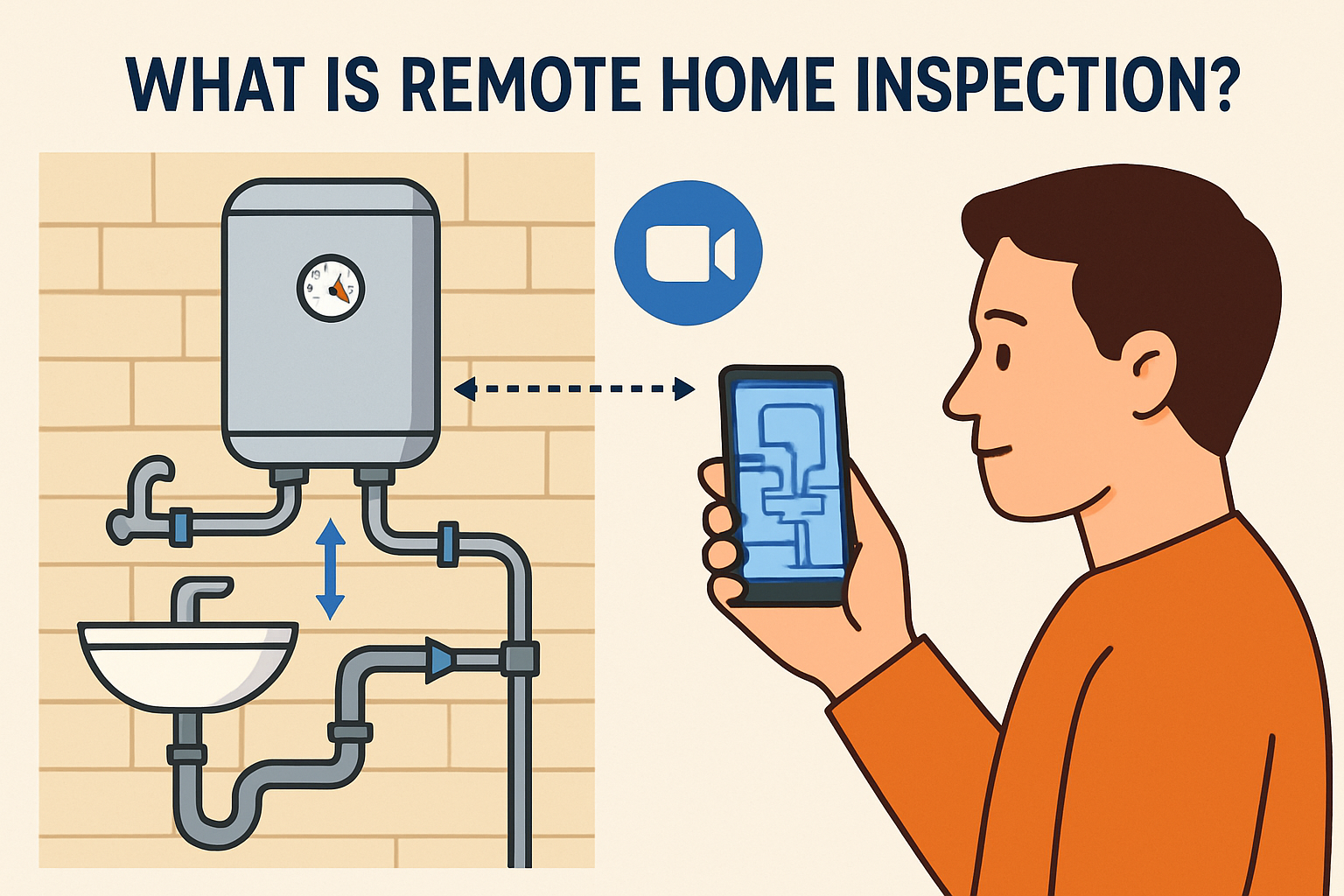 What Is Remote Home Inspection an image depicting a homeowner videoing a plumbing system infographics-1