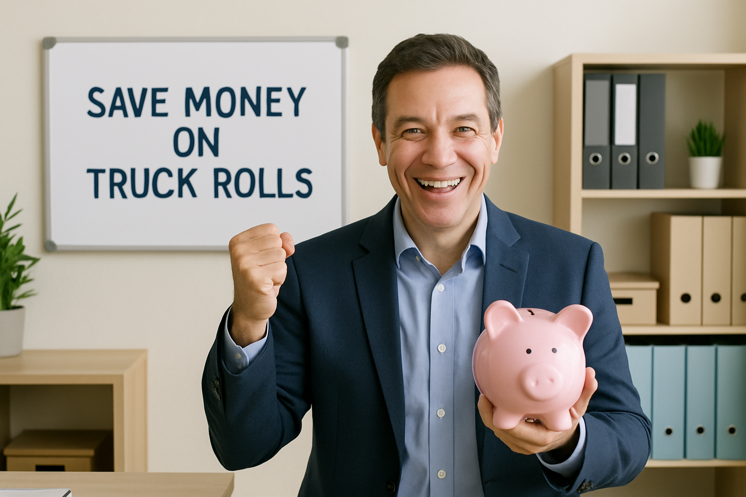 image depicting happy business owner becuase they are able to save some money on truck rolls-1-1