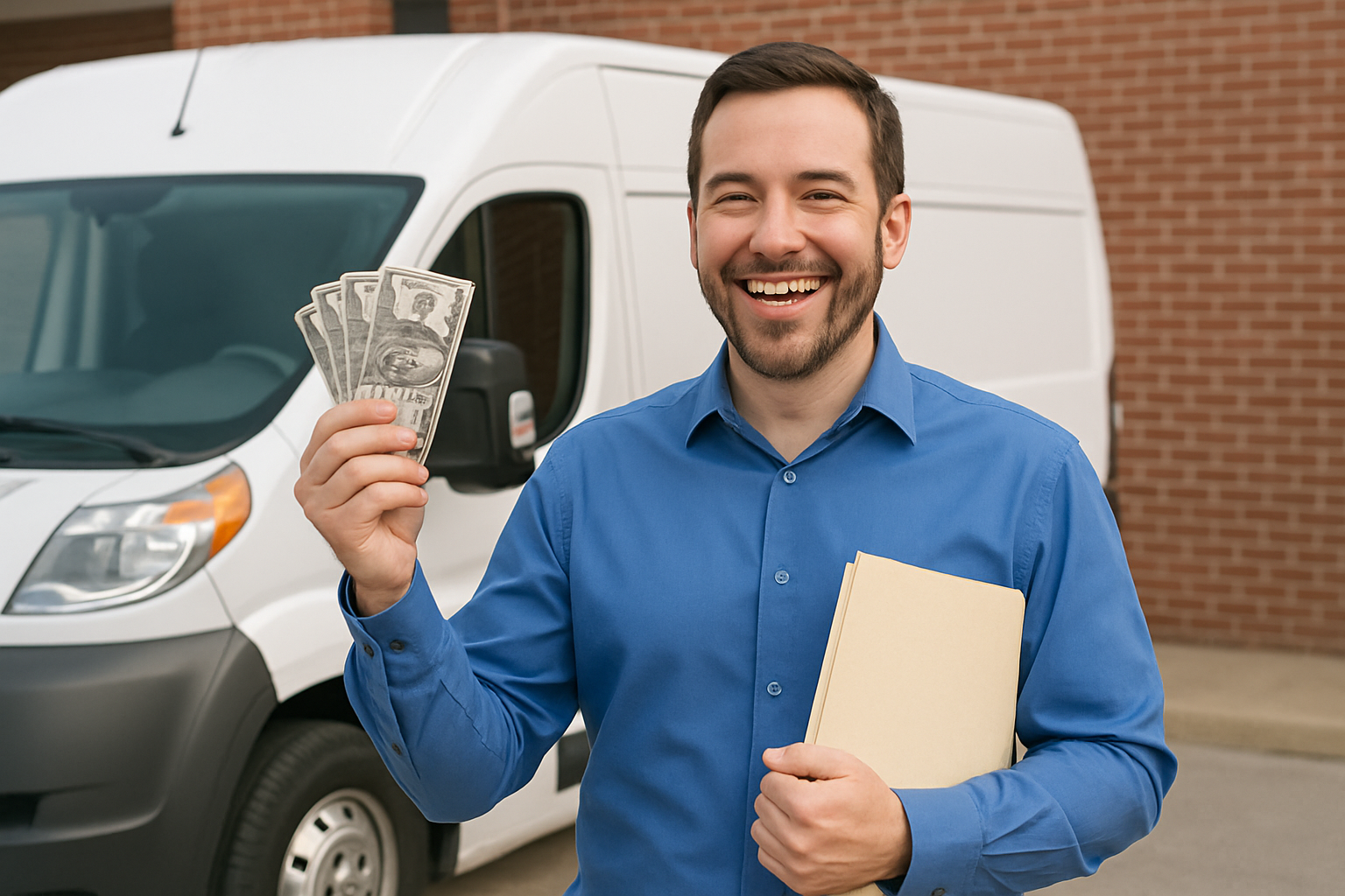 image depicting happy business owner becuase they are able to save some money on truck rolls