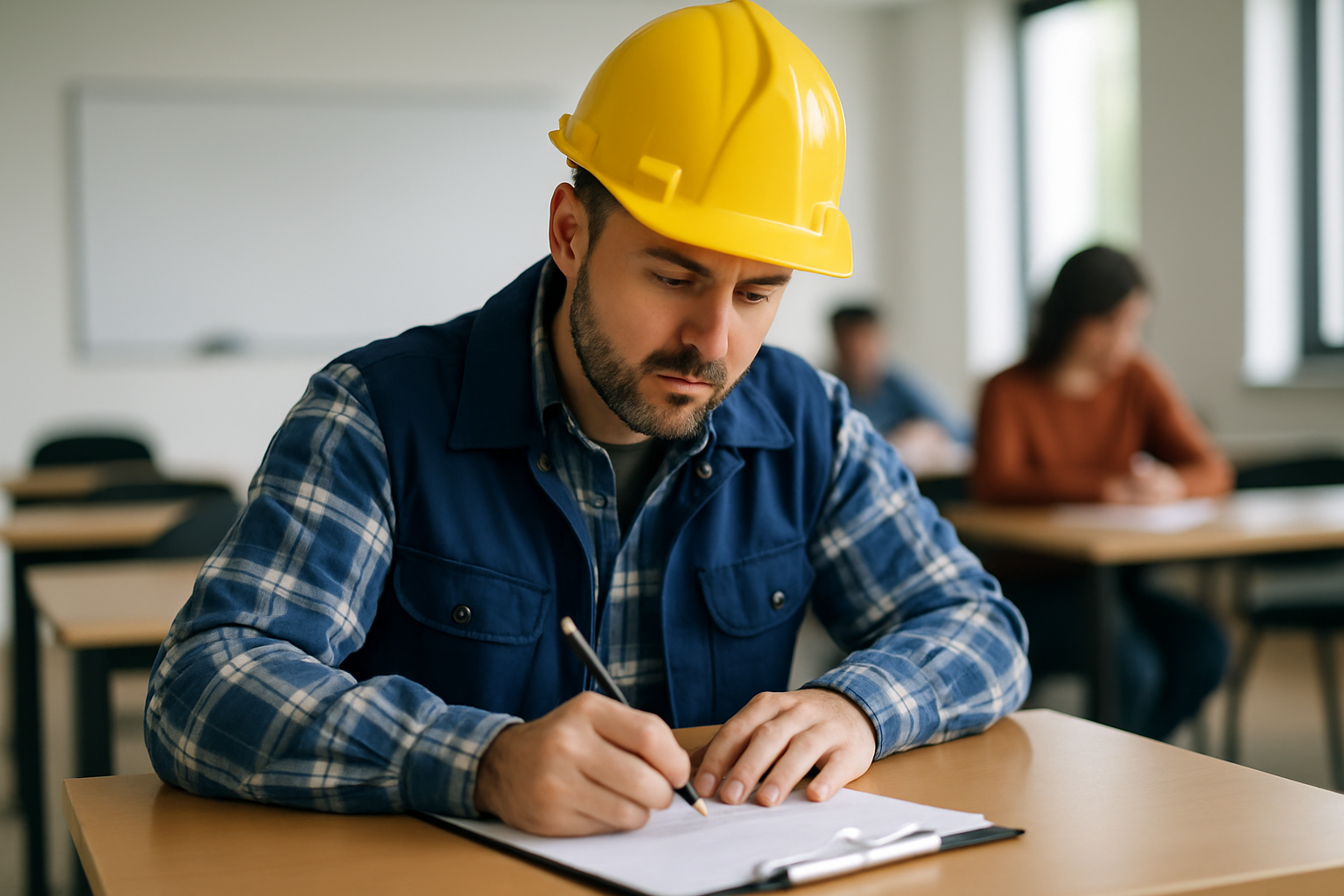 image of a home inspector taking a license course or a test-1