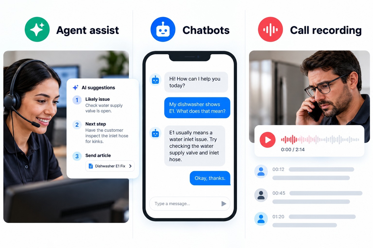 Agent assist vs. chatbots vs. call recording
