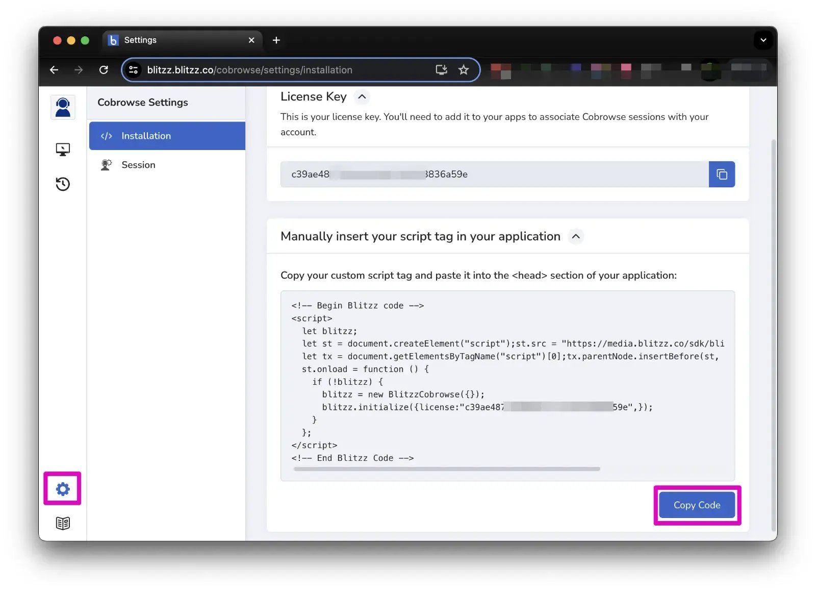 Cobrowse Copy Embed Code Cobrowse Copy Embed Code