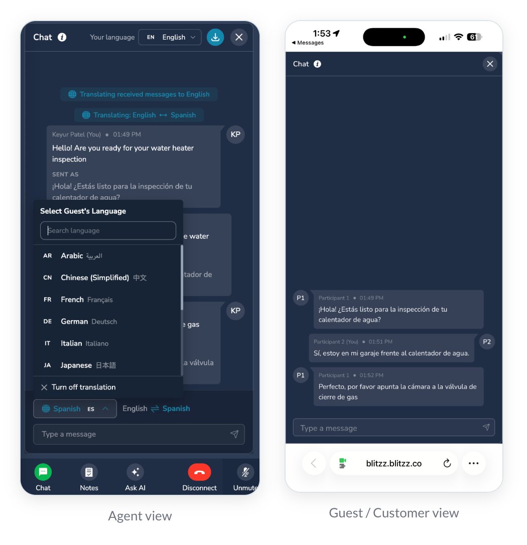 live chat translation with blitzz video inspection software
